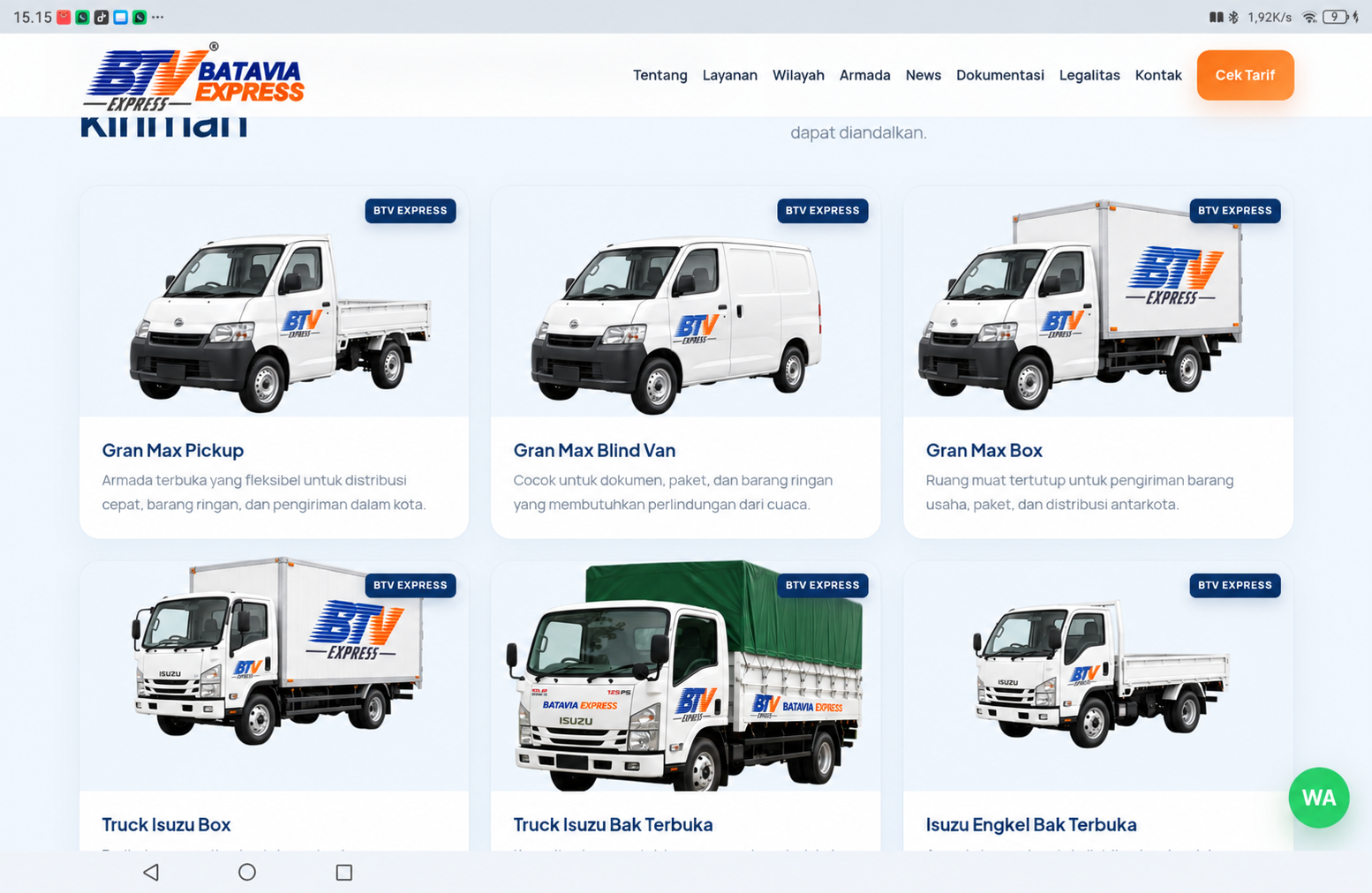 Gran Max Pickup putih berlogo BTV Express